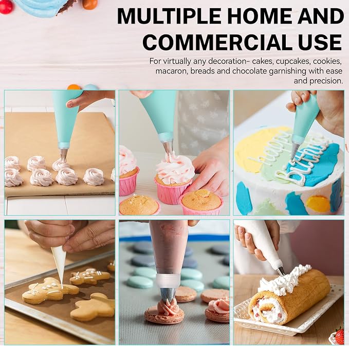 HOTEC Piping Bags and Tips Set, 120 Pcs Cake Decorating Kit with 100pcs 12 Inch Disposable Pastry Bags, 1 Reusable Piping Bags, 12 Piping Tips, 3 Cake Scraper, 2 Couplers, 2 Bag Ties, Baking Supplies