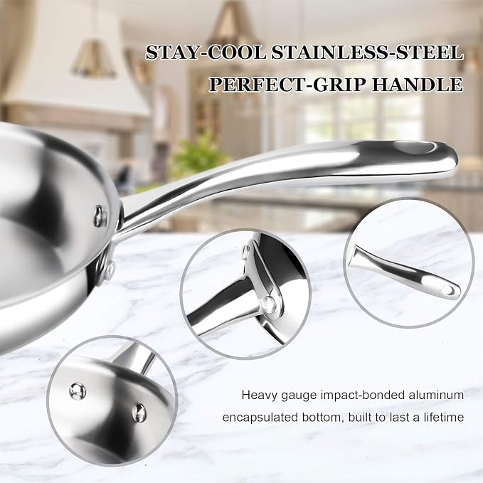 duxtop Whole-Clad Tri-Ply Stainless Steel Stir-Fry Pan Kitchen Induction Cookware 10 Inches | Whole Clad Stainless Steel Wok Pan for Stir Fry, Sautéing and Quick Meals