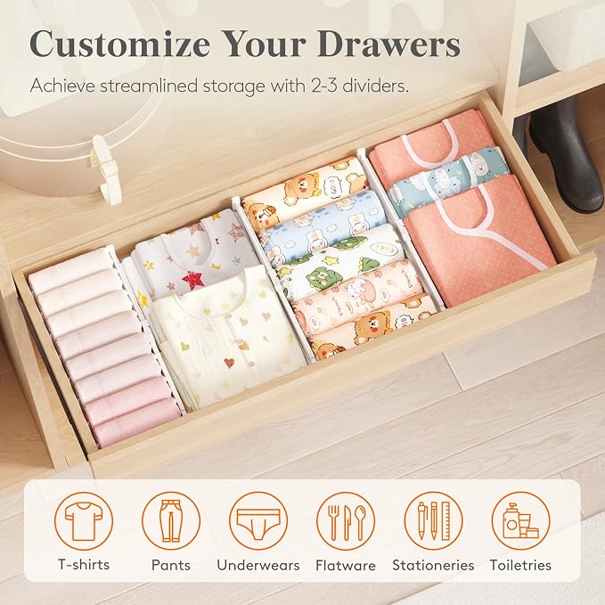 Lifewit 3.2" High Drawer Dividers for Clothes, Adjustable Drawer Organizers | 10.5"-16.5" Expandable Plastic Separator for Dresser, Kitchen, Cabinet, Closet, Nursery, Socks & Underwear Storage, 8 Pack