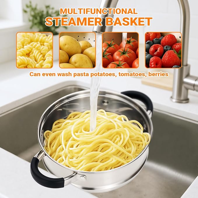Kirecoo 3.2QT Stainless Steel Steamer for Cooking with Lid & Steamer Basket