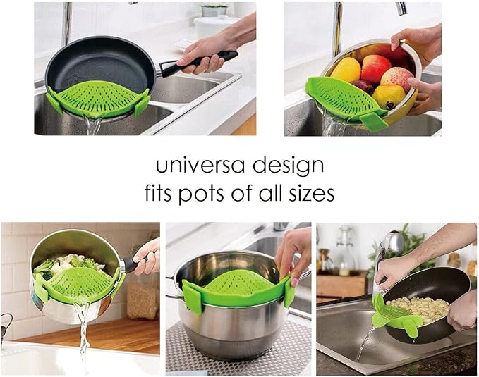 Clip-on Kitchen Food Strainer for Spaghetti, Pasta, Meat, Fruits, Vegetables. Silicone Kitchen Food Strainer for Pots & Bowls