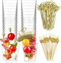 50 Sets 5 oz Plastic Charcuterie Cups with 100 Sticks, Square Appetizer Cups with Cocktail Picks Mini Party Serving Cups for Fruit, Snack, Dessert
