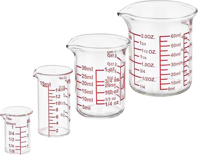 Ackers 4-Piece Glass Measuring Cup Set, Borosilicate Beaker Style Nesting Liquid Measuring Cups