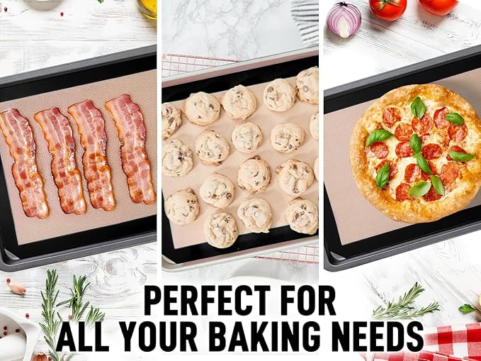 Zulay Kitchen Silicone Baking Mat Sheet Set (3 sizes) - Reusable Baking Mat Nonstick - Half Sheet Baking Mat For Oven (Black, 3 Pack)