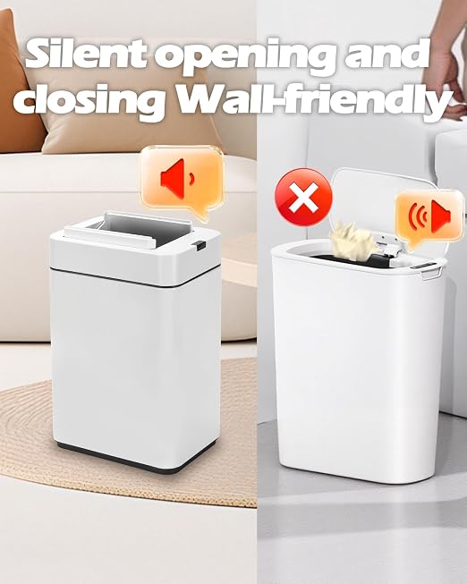 ELPHECO Slim Bathroom Trash Can with Lid 2.6 Gallon Smart Trash Can White | Motion Sensor Butterfly Lid Garbage Can Automatic Stainless Steel Wastebasket Bathroom Decor for Bedroom Office Toilet