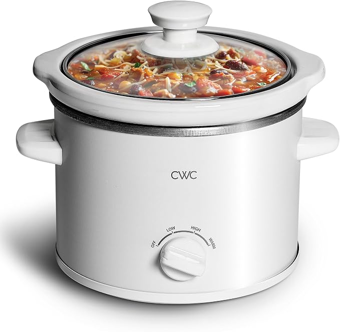 COOK WITH COLOR 2QT Mini Electric Round Slow Cooker - Adjustable Settings, Removable Stoneware Pot, Tempered Glass Lid, Dishwasher Safe, Cool-Touch Side Handles, Cream