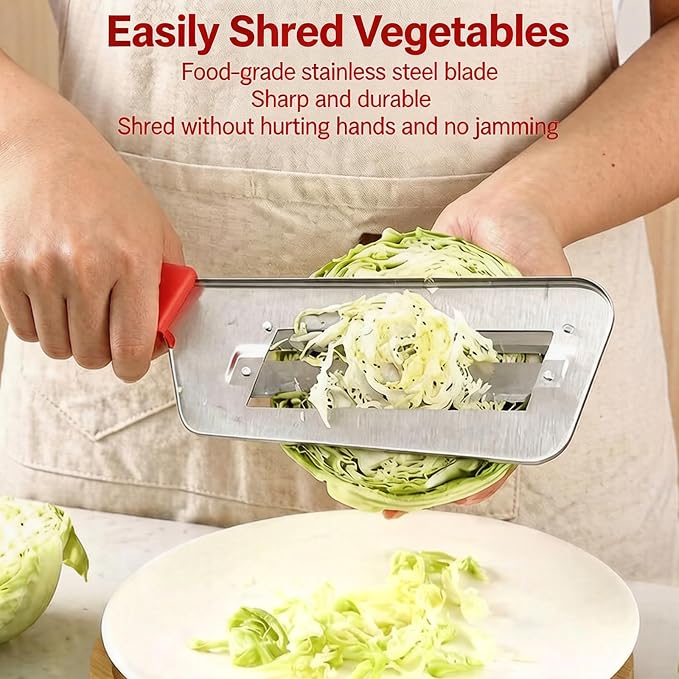 Cabbage Shredder and Cutter for Coleslaw, Manual Cabbage Slicer and Lettuce Shredder, Large Vegetable Mandoline Slicer Knife for Kitchen, Fast Shredding Tool (Red)