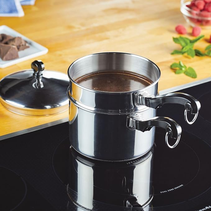 Farberware Classic Series Stainless Steel Double Boiler and Saucepan with Lid, Double Boilers For Stove Top, 2-Quart