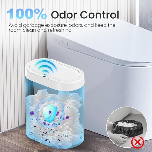 jinligogo 2 Pack 5 Gallon Bathroom Trash Can with Lid, Automatic Motion Sensor White Trash Can, Touchless Slim Waterproof Garbage Bin for Kitchen, Bedroom, Office, and Bathroom