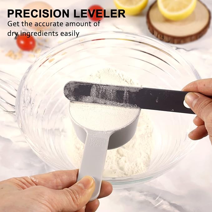 Stackable 10-Piece Measuring Cups and Spoons Set with Lids | BPA-free & dishwasher safe. Kitchen gadgets for cooking & baking. Dust-proof nested utensils for dry or liquid food