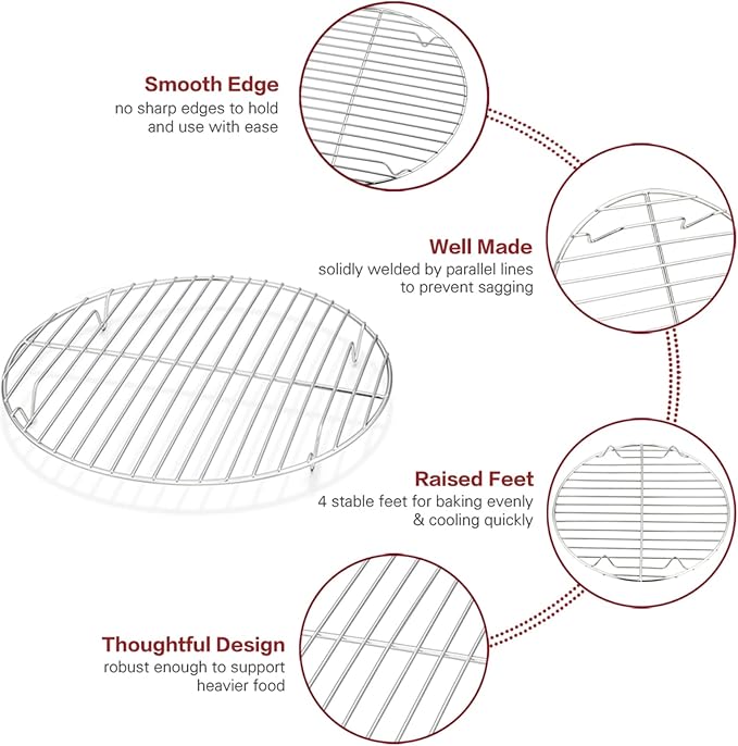 TeamFar Cooling Rack, 10.5 inch Stainless Steel Wire Rack Round | Baking Racks for Cooking Steaming Roasting Cooling, Healthy & Non-toxic, Oven & Dishwasher Safe, Mirror Surface – Set of 4