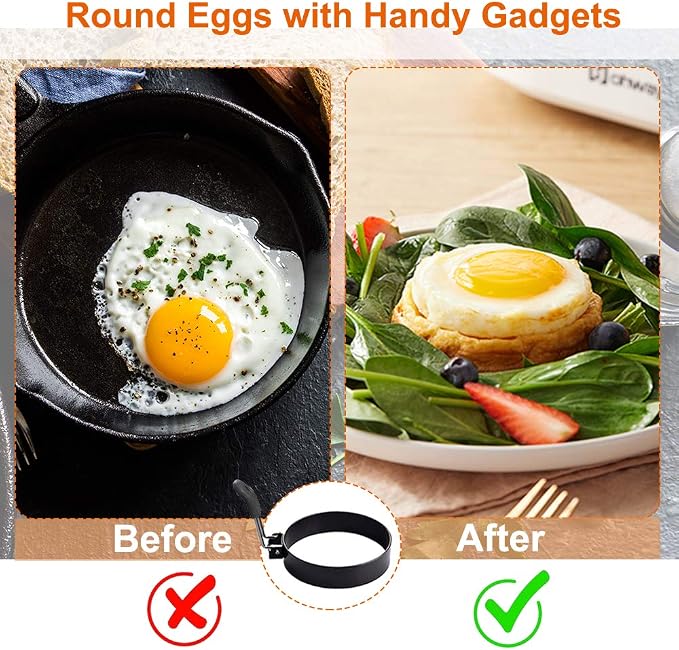 COTEY 3.5" Egg Rings Set of 2 with Silicone Handle, Large Ring for Frying Eggs, Round Mold for English Muffins - Griddle Cooking Shaper for Breakfast | Stainless Steel Fried Egg Cooker Ring Molds for English Muffin. Heat-resistant Silicone Handles Idea...