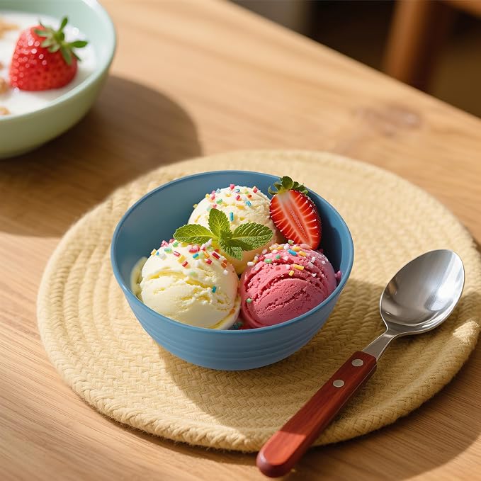 Handy Wheat Straw Bowls Set of 6,Unbreakable Ice-Cream Bowls Sets for Kids,10oz Small Dessert Bowls for Kitchen,Camping and RV.Vibrant Series