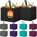 Reusable Grocery Shopping Bags 10 Pack Large Foldable Tote Bags Bulk | Eco Produce Bags with Long Handle for Shopping Groceries Clothes (New 5 Colors)