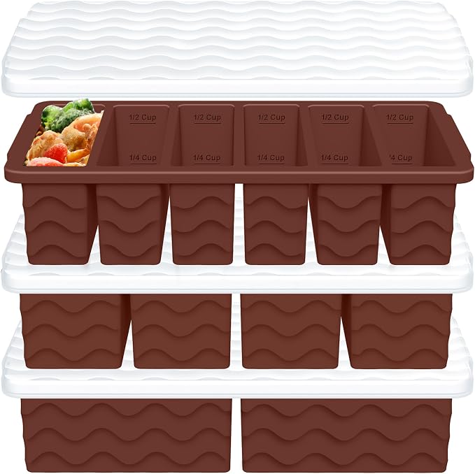 3-Pack Silicone Freezer Trays with Lid, Soup Freezer Container Molds | 2 Large 2-Cup, 4 Medium 1-Cup, 6 Small 1/2-Cup, BPA Free, Ice Cube Tray for Soup, Stews, Sauces, Meal Prep, Broth, Leftovers