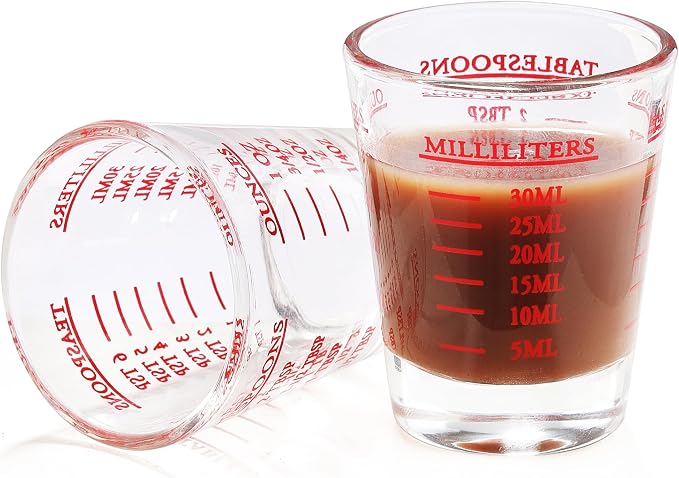 Shot Glass Measuring Cup, 2PCS Measuring Shot Glasses, Thick Base Liquid Measuring Cup for Espresso Shot Glass and Measuring Glasses, Four Different Units of Measure(1 OZ, 2 TBS, 6 TSP, 30 ML)