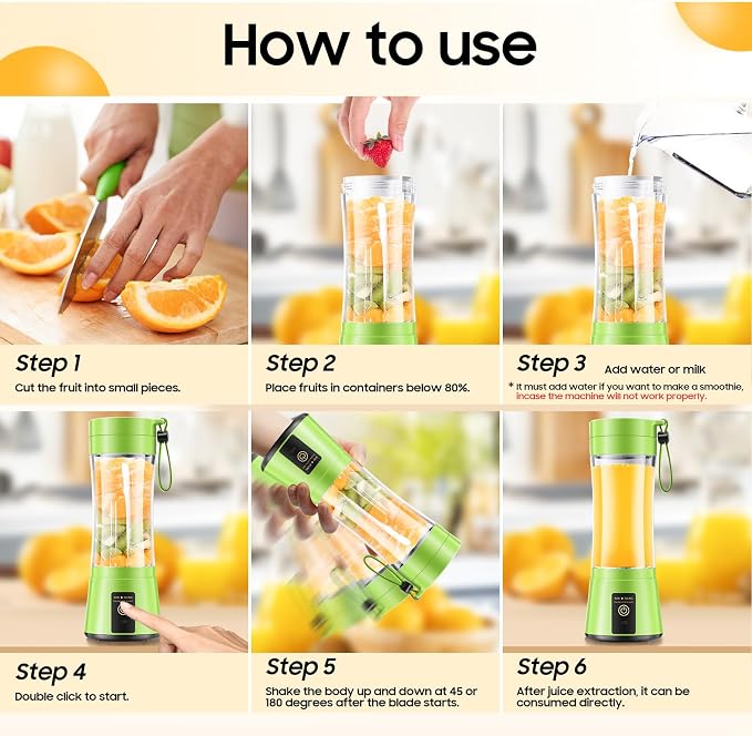 Personal Size Portable Blender Make Smoothies - Mini Blender 12oz Juice Cup | Powerful Blending with 6 Stainless Steel Blades, BAP-Free, Lightweight, Easy Clean,Suit in Travel/Office/Gym/Picnic/ Sports