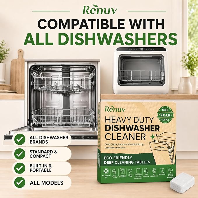 Renuv® Washing Machine Cleaner + Dishwasher Cleaner Bundle | Heavy Duty Appliance, Deep Cleaning, Descaling, Deodorizing