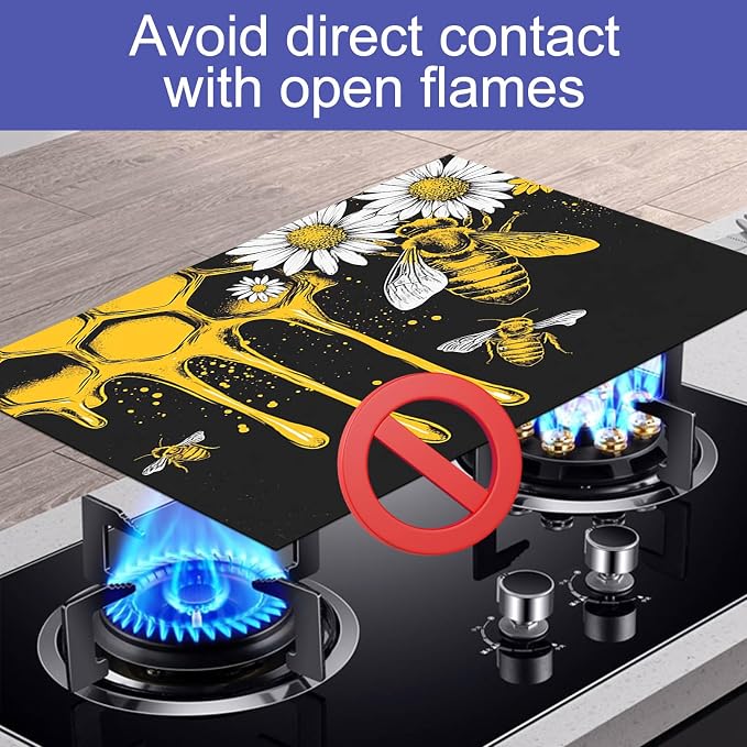 HOMETITUTE Honey Bee Stove Top Cover 28x20 Honeycomb Daisy Diatomite Mat