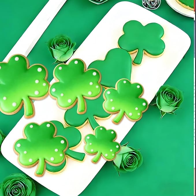 Shamrock Cookie Cutter, 3Pieces Shamrock Cookie Cutters for St. Patrick's Day, Stainless Steel Clover Shaped Molds Fondant Biscuit Fruit Cutters for St. Patrick's Day Holiday Birthday Party Supplies