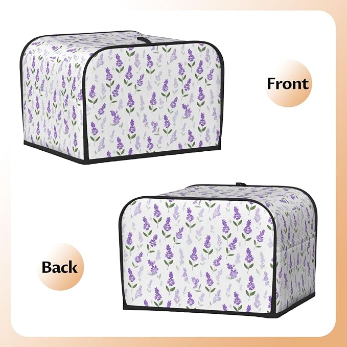 4 Slice Toaster Cover Lavender Flower Pattern Dust Proof Washable Kitchen Appliance Cover with Pocket, Oxford Fabric Countertop Toaster Protector for Standard Toasters Small Appliances