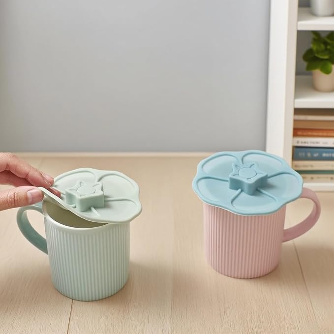 flower Silicone Cup Covers (Set of 3), Multicolored Silicone Lids for Mugs, Cups, Flexible Mug Covers, Tea Pots, Hot Cup Lids for Coffee & Tea (Style H)