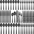 72-Piece Black Silverware Set with Steak Knives for 12, Black Flatware Set | CEKEE Stainless Steel Tableware Cutlery Set, Kitchen Utensils Set for Home & Restaurant, Heavy Duty & Mirror Finished