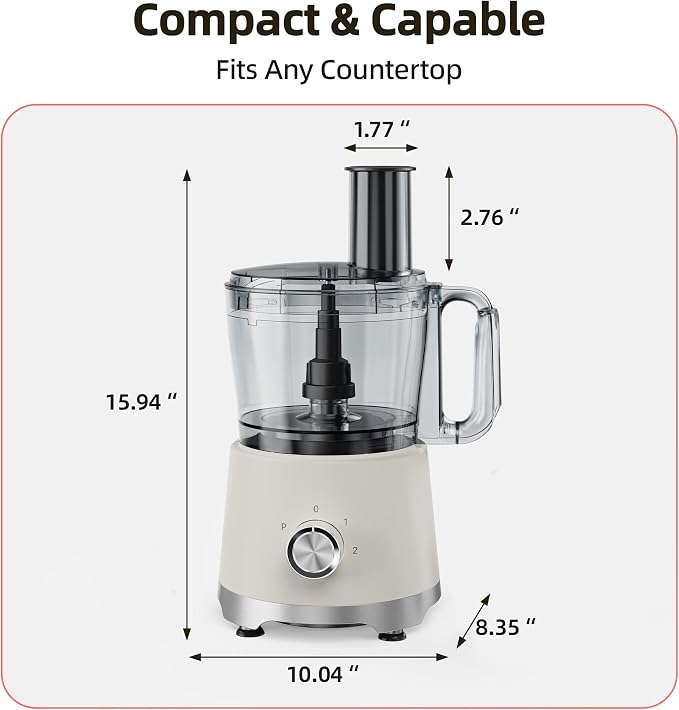 Electric Food Processor 10.5 Cup, Multi-Function Vegetable Chopper with French Fry Slicer, Dough Mixer, Easy to Clean, Secure Design, Stainless Steel, for Vegetables, Smoothie, Fruit