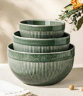 GBhome Ceramic Mixing Bowls Set of 3, Stoneware Nesting Serving Bowls, | 45/90/150 oz For Prep, Baking, Serving, Gift, Microwave and Dishwasher Safe, Ribbed Dishware Collection,Dark Green
