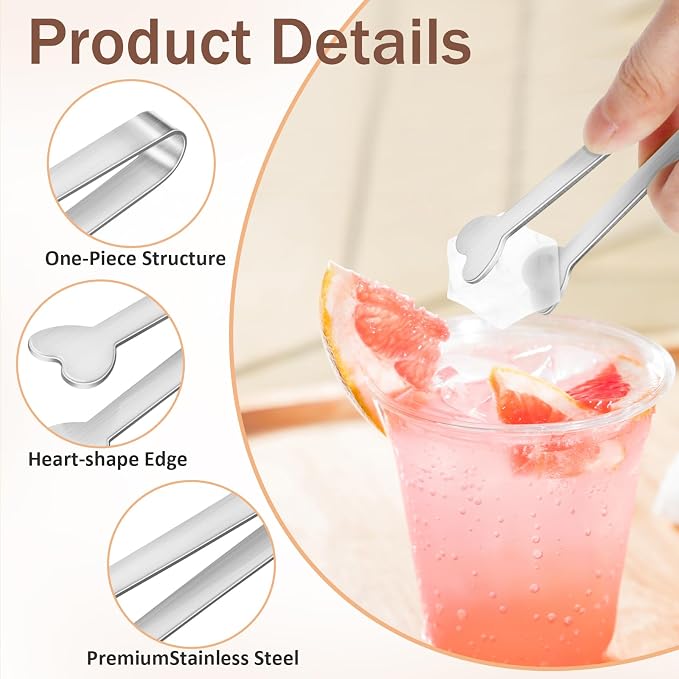 8 PCS Silver Mini Serving Tongs, 4.88 Inch Small Metal Kitchen Charcuterie Tongs, Stainless Steel Sugar Cube Ice Tong for Coffee Bar, Tea Party, Desserts Party, Ice Bucket and Sugar