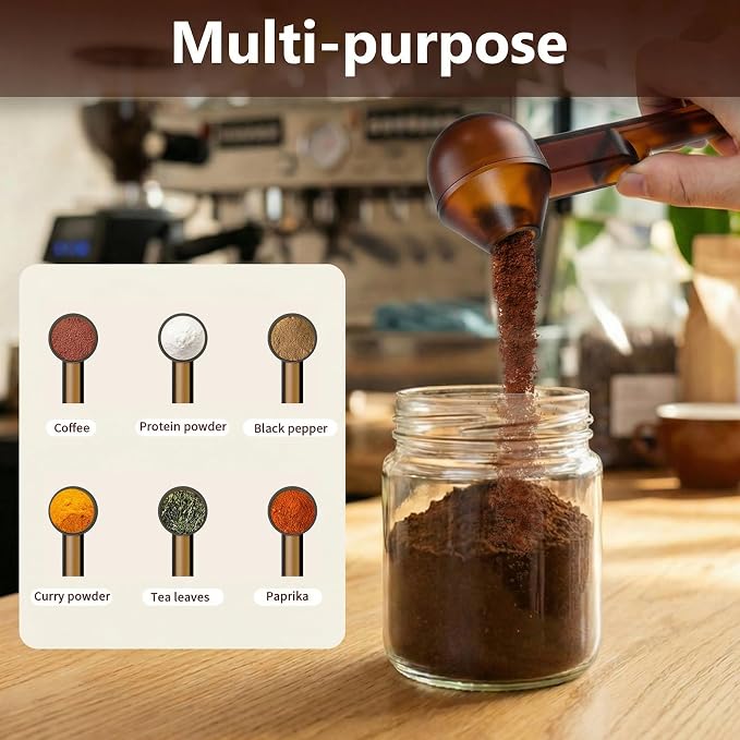 2 Pcs Coffee Scoop with Funnel for Reusable K Cup, 2 TBSP Measuring Spoon | Mess-Free Funnel Design, Sliding Leveler for Precise 2 TBSP, Long Handle for Ground Coffee, Protein Powder & Tea