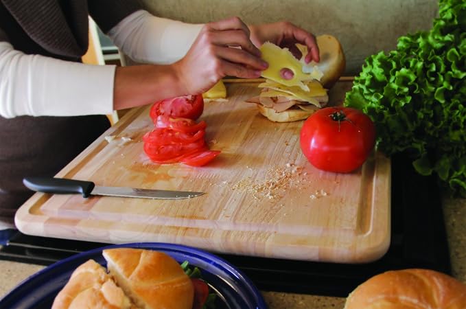 Camco - Hardwood Cutting Board and Stove Topper with Non-Skid Backing, Includes Flexible Cutting Mat (43753) | Includes flexible cutting mat to protect wood finish, will not dull knives, eliminates rattles, 17 x 19-1/2 x 3/4 in