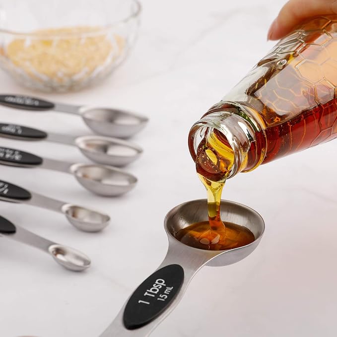 Magnetic Measuring Spoons Set of 6 Stainless Steel Dual Sided Teaspoon | for Measuring Dry and Liquid Ingredients