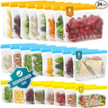 IDEATECH 24Pack Reusable Food Freezer Bags Dishwasher Safe, Leakproof Storage Contaizers, Reusable Bags Various Size for Food Storage, BPA Free Resealable Baggies(8Gallon 8Quart 8Snack,Colored)