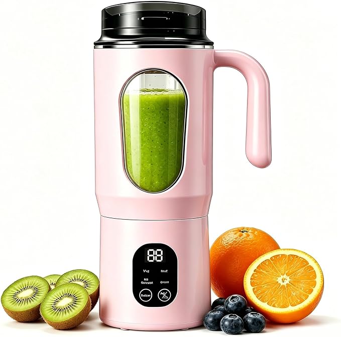 Lilogi 580ML Portable Blender with LED Display, 12-Blade USB-C Rechargeable Travel Blender with Handle & Extra Lid, Ideal for Kitchen, Office, Gym & Outdoor Sports