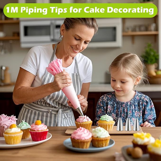 Suuker 1M Piping Tips Set, 3 Large Open Star Cake Decorating Tips | 3 Matching 1M Open Star Icing Tips for Cupcake Swirls, Rosettes, Shells, Stars and Cake Borders