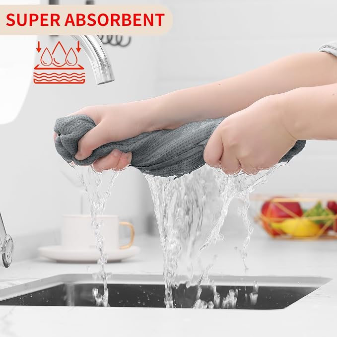 Homaxy 100% Cotton Waffle Weave Kitchen Dish Cloths 18-Pack, Grey | 12 x 12 Inches, Ultra Soft Absorbent Dish Towels, Quick Drying Dish Rags with Hanging Loop
