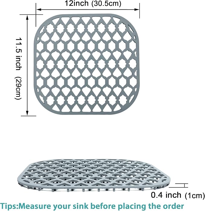 Silicone Kitchen Sink Protectors Mats - 12" 13" 14" 16" 18" 19" 21" 22" 24" 25" 26" 28" 30", Heat Resistant, Machine-wash (12”x11.5”)