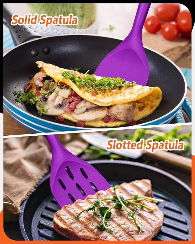 Pack of 2 Silicone Spatula, Non Stick Cooking Utensil Set, Wooden Handle Kitchen Turner for Baking Mixing Grilling Serving Food Heat Resistant (BERRY)