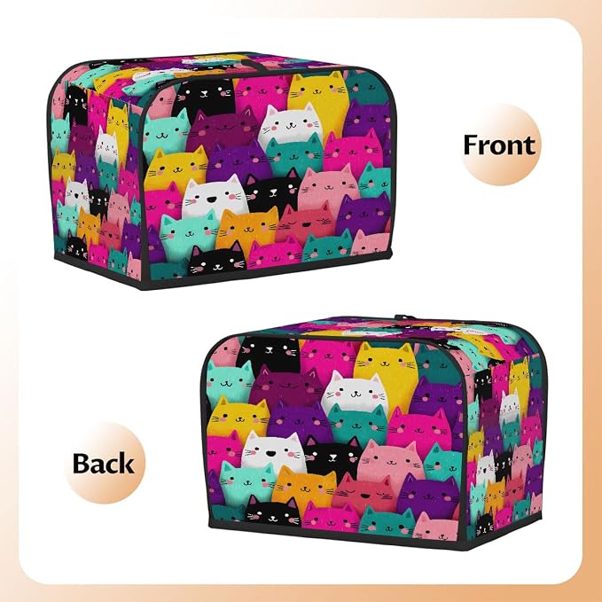 2 Slice Toaster Cover Colorful Cute Cat Toaster Covers Two Slice Wide Slot Waterproof and Dustproof Covers for Wide Slot Toasters and Small Appliances Kitchen Decor Gifts