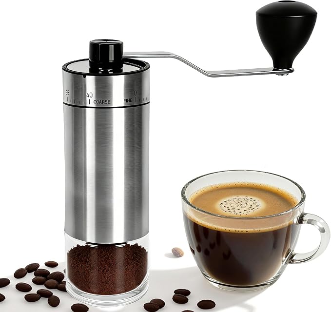 CEVING Mini Manual Coffee Grinder With 40 Adjustable Settings, Black | Portable Hand Coffee Bean Mill with Ceramic Conical Burrs, 30g Capacity, Ideal for Travel, Camping, French Press, Pour Over