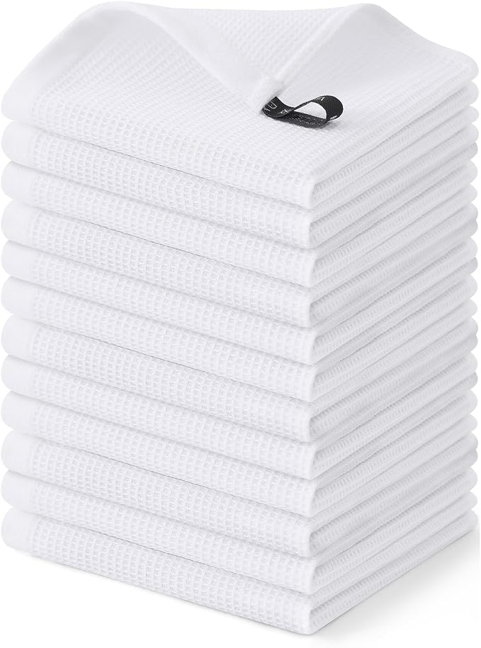 Homaxy 100% Cotton Waffle Weave Dish Cloths, 12 Pack, White | Soft and Absorbent Dish Towels, 12 x 12 Inches Quick Dry Dish Rags