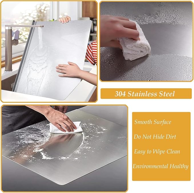 tonchean 304 Stainless Steel Chopping Board with Lip, 35.4”x 19.7” Large Steel Cutting Board with Rolling Pin, Metal Noodle Board Pastry Board Kneading Dough Board for Kitchen Restaurant