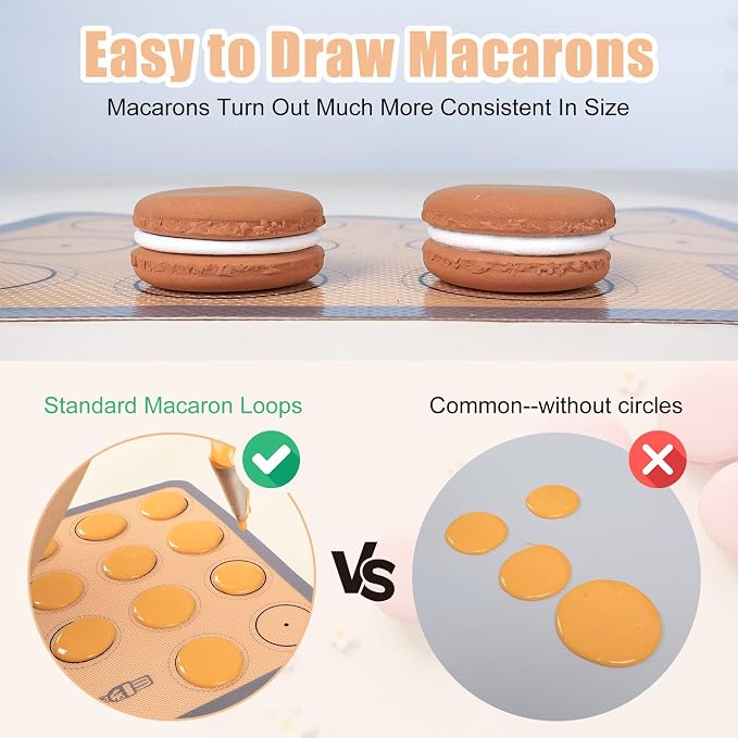 Silicone Baking Mat Macaron Set of 3-2 Half Sheet Liners 1 Quarter Sheet | Non Stick Silicon Cookie Oven Liner For Macaroons, Bake Pans, Pizza, Toaster, Cake and Bread Making (16.5x11.6, Grey)