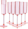 Ciaell 24 Pack Pink Plastic Champagne Flutes for Mimosa Bars | 6 oz Pink Long Stem Vintage Ribbed Mimosa Glasses, Heavy Duty Plastic, Champagne Mimosas Wine Cocktails for Weddings Parties