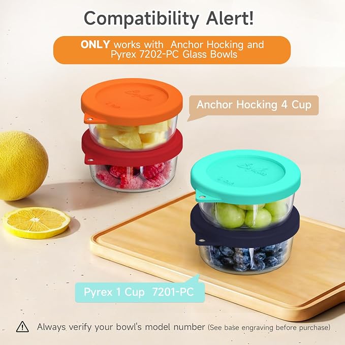 SOPHICO 1 Cup Round Silicone Replacement for Pyrex & Anchor Hocking 7202-PC | Food Grade Silicone, Leakproof、Airtight Lids, Dishwasher Microwave Safe