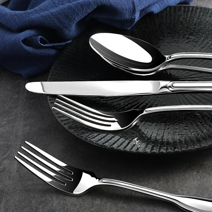 Silverware Set for 6, 30 Piece Boston Style Stainless Steel Flatware Set | Mirror Polished Utensils Spoons and Forks Set for Kitchen，Dishwasher Safe
