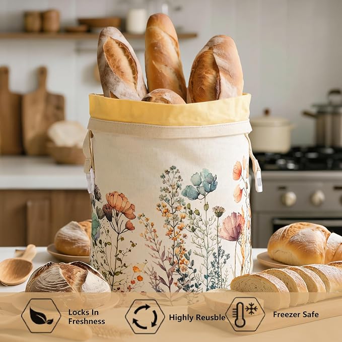 Reusable Beeswax Bread Bags for Homemade Bread & Sourdough, 2-Pack XL Airtight Food Storage Bags, Organic Cotton Linen Covers - Freezer-Friendly Freshness Preservation Keeps Fresh Longer