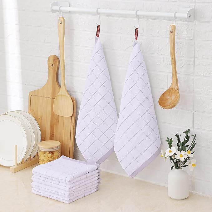 Homaxy 100% Cotton Terry Kitchen Dish Cloths, 8 Pack, White | Ultra Soft and Absorbent, Suitable for Drying and Washing Dishes