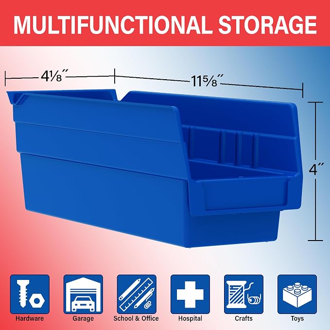 Akro-Mils 30120 Heavy Duty Plastic Shelf Bins, 12"x 4"x 4", Yellow, 24-Pack | Heavy Duty Nesting Storage Bins for Garage, Closet, Refrigerator, Kitchen, Cabinet, Drawer Organization, Pantry Organization
